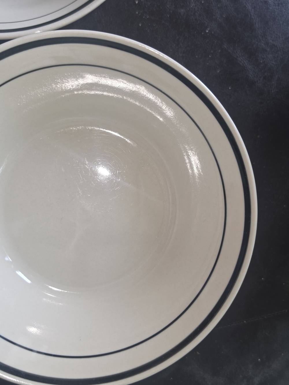 Classic Cream Ceramic Bowl with Navy Stripe - Unbranded